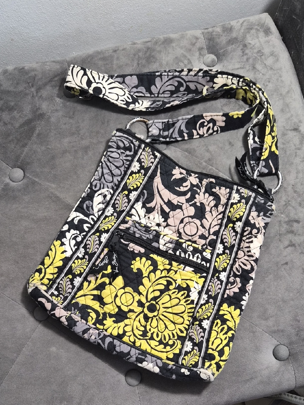 Vera Bradley Quilted Floral Crossbody Bag in Yellow, Gray & Pink